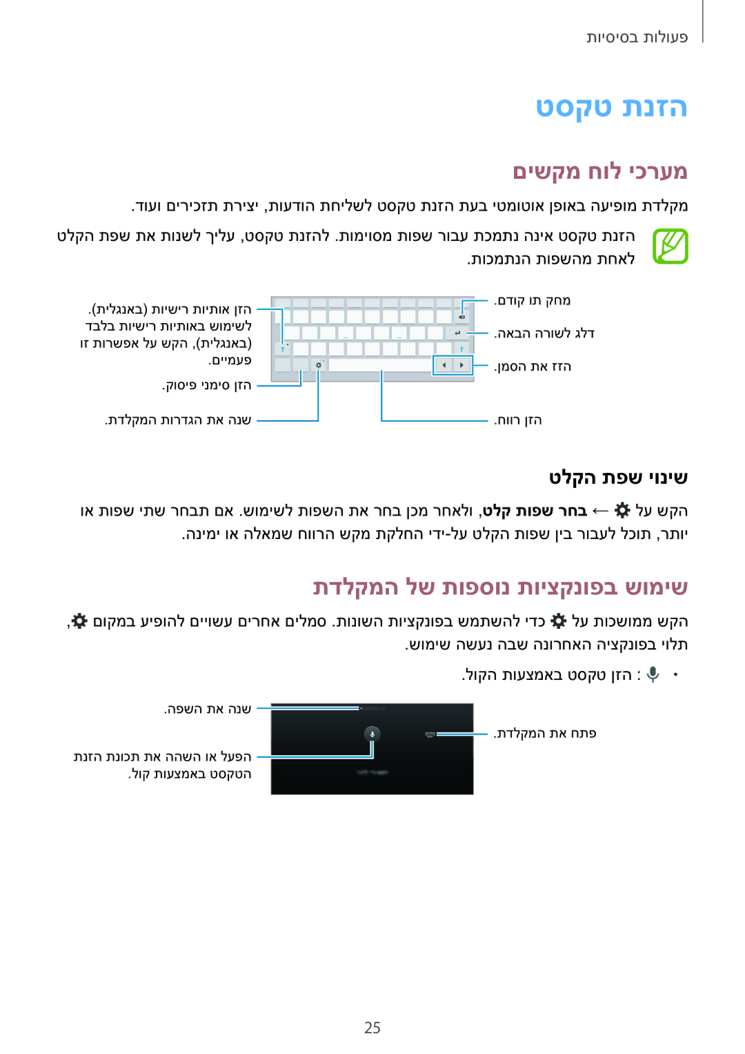 Samsung SM-T550NZKAILO manual טסקט תנזה, םישקמ חול יכרעמ, תדלקמה לש תופסונ תויצקנופב שומיש, טלקה תפש יוניש 