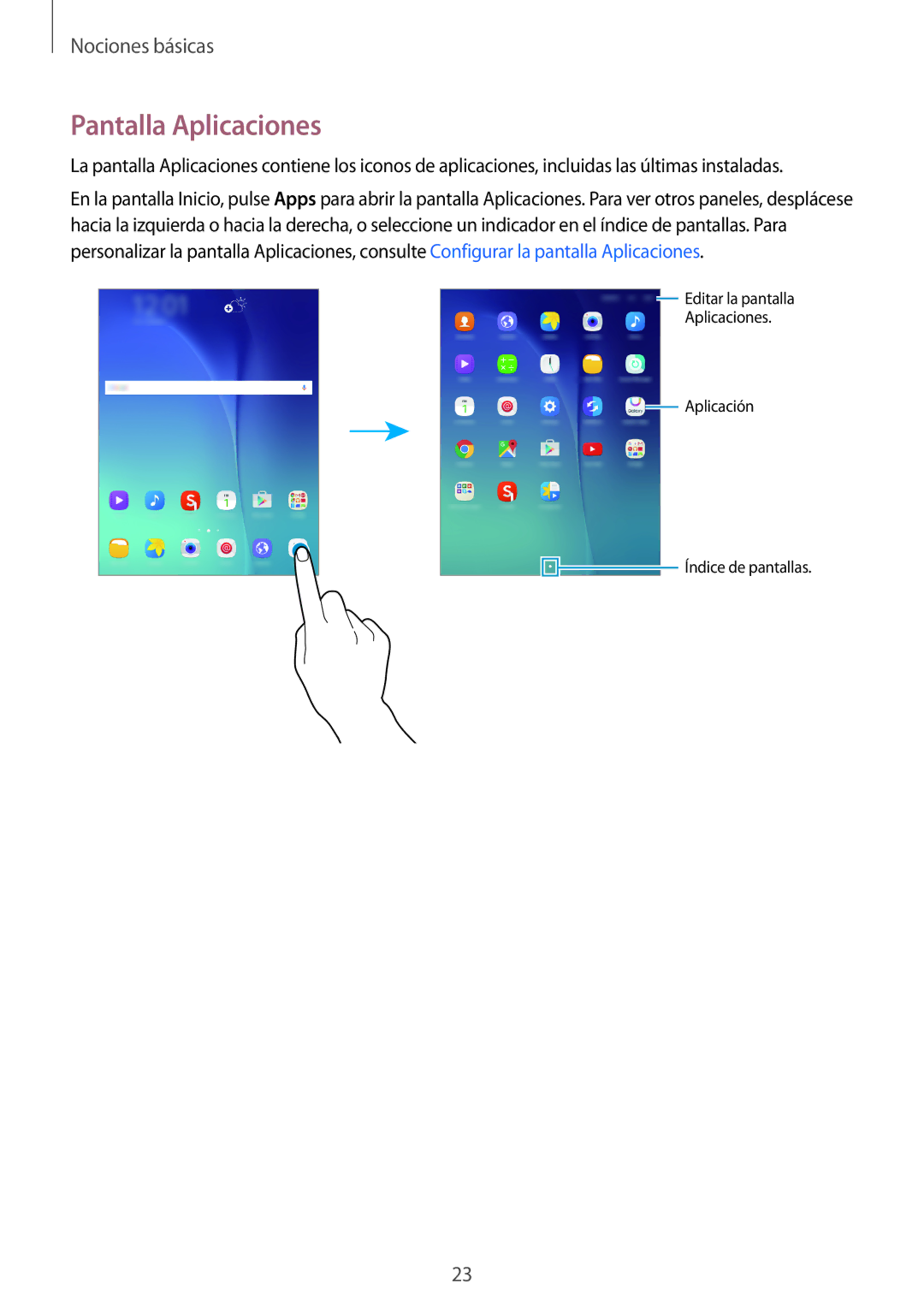 Samsung SM-P550NZWAPHE, SM-T550NZKAPHE, SM-T550NZWAPHE manual Pantalla Aplicaciones 