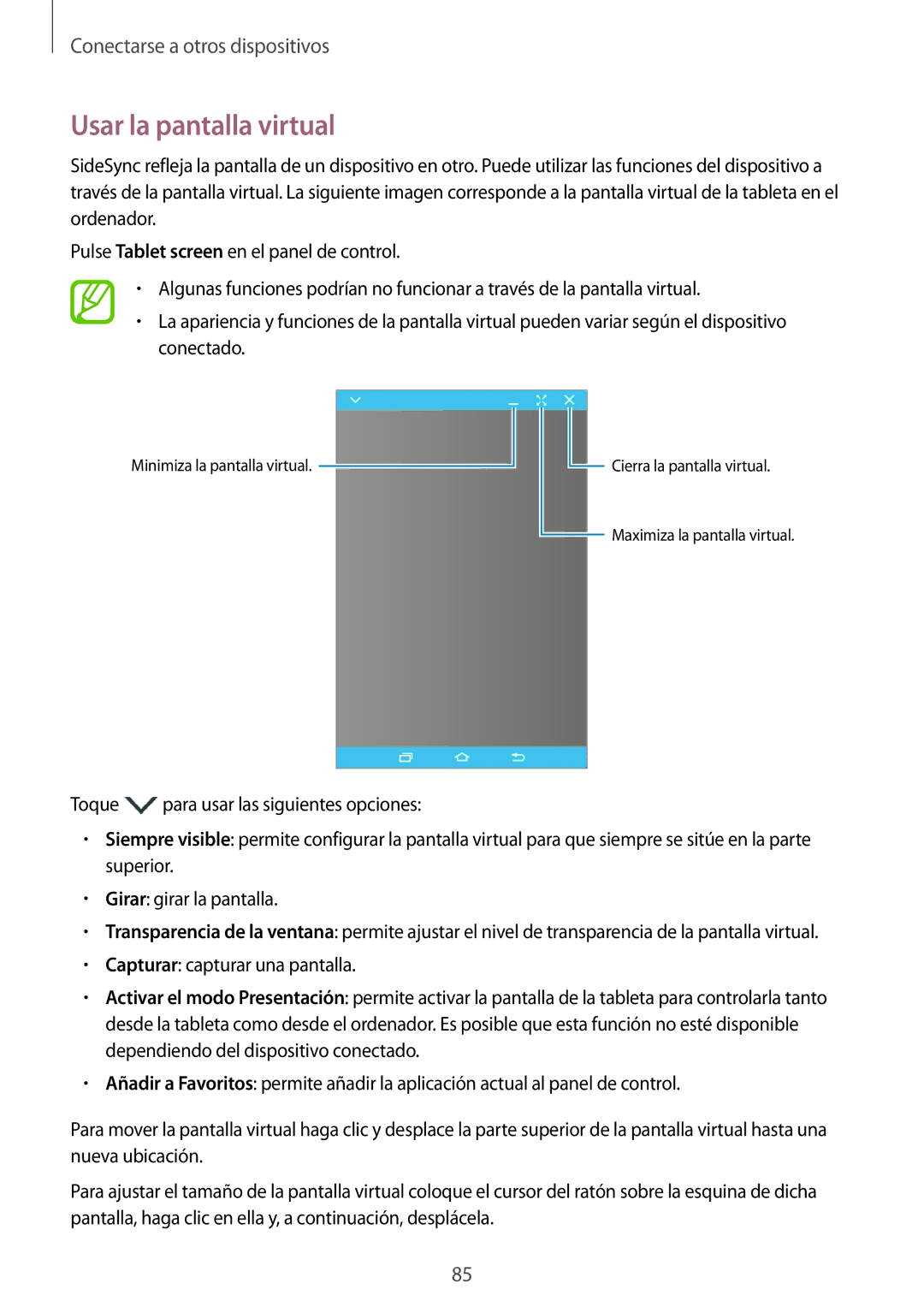 Samsung SM-T550NZWAPHE, SM-T550NZKAPHE, SM-P550NZWAPHE manual Usar la pantalla virtual 