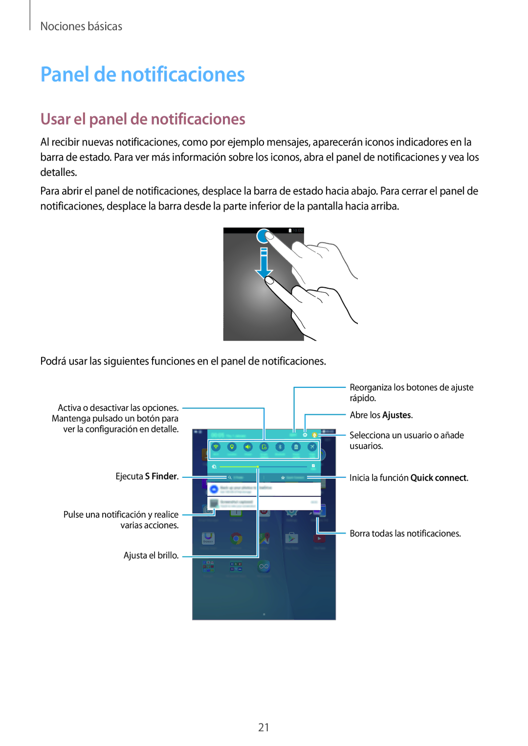 Samsung SM-T550NZWAPHE, SM-T550NZKAPHE manual Panel de notificaciones, Usar el panel de notificaciones 