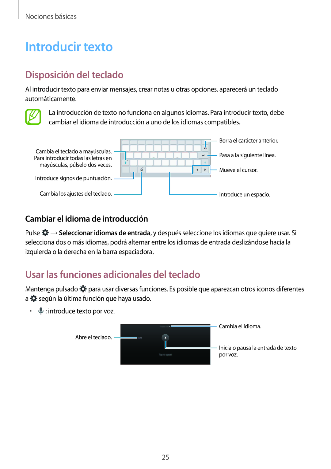 Samsung SM-T550NZWAPHE manual Introducir texto, Disposición del teclado, Usar las funciones adicionales del teclado 