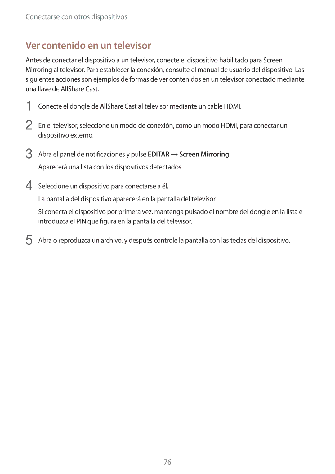 Samsung SM-T550NZKAPHE, SM-T550NZWAPHE manual Ver contenido en un televisor 