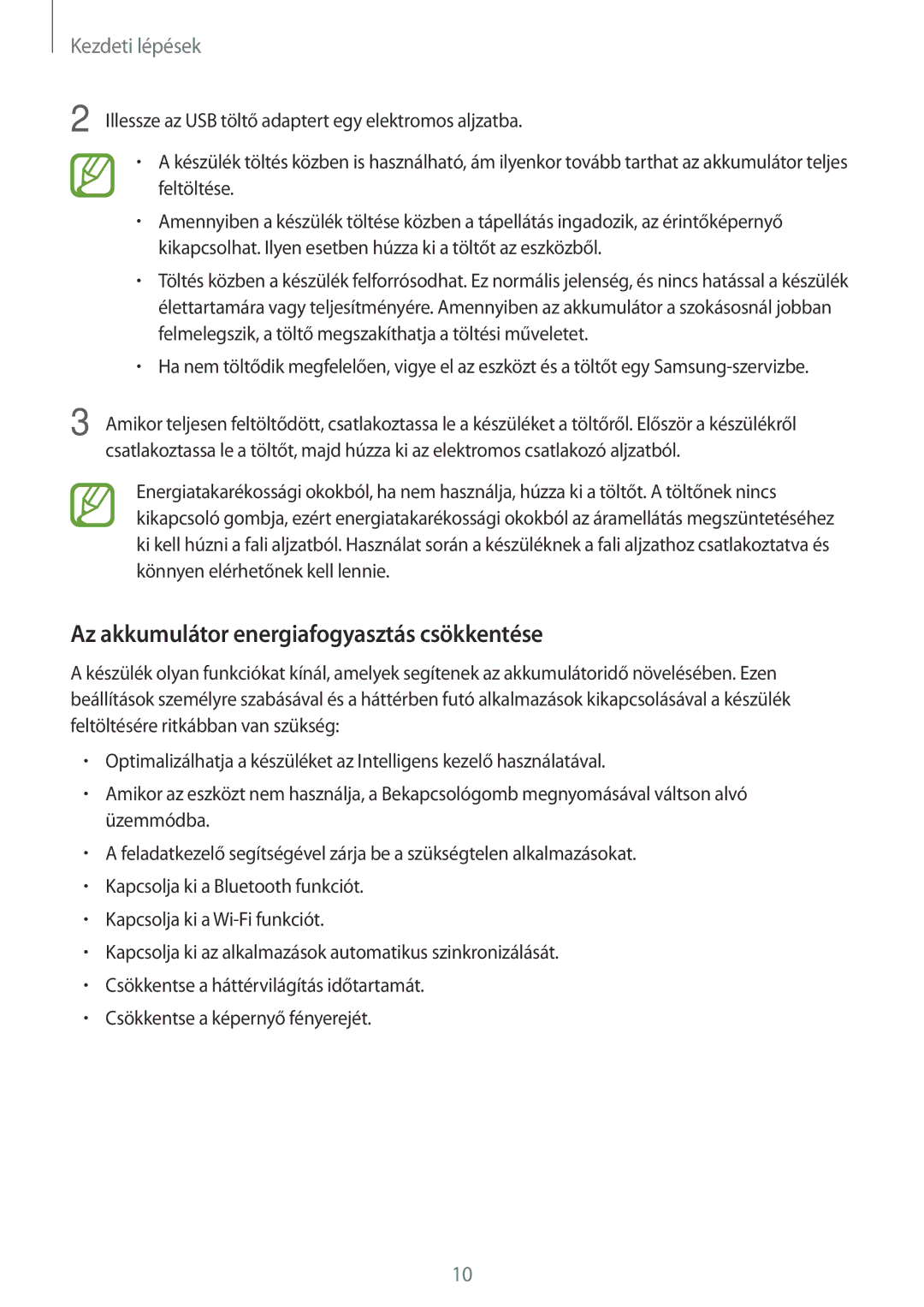 Samsung SM-T550NZKAXEH manual Az akkumulátor energiafogyasztás csökkentése 