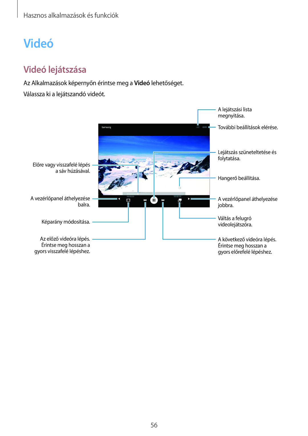 Samsung SM-T550NZKAXEH manual Videó lejátszása 