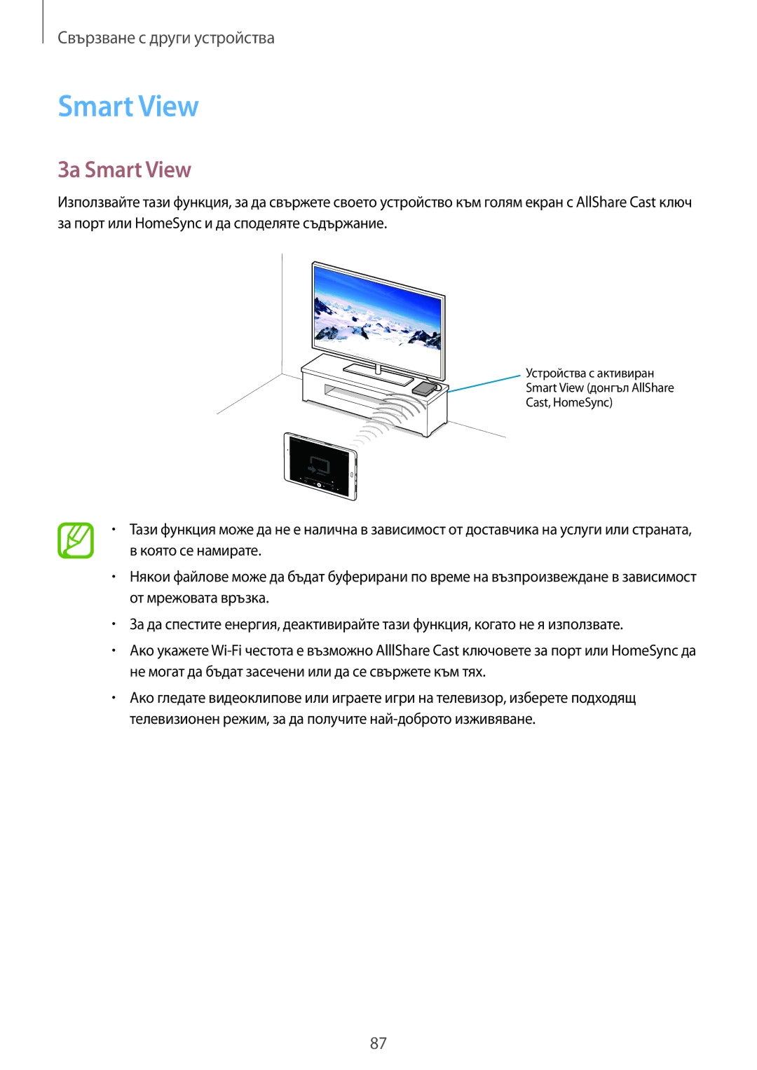 Samsung SM-T550NZKABGL, SM-T550NZWABGL manual За Smart View 