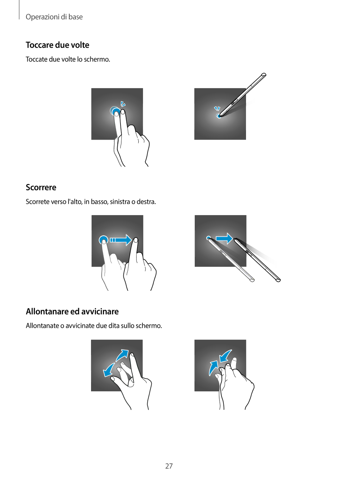 Samsung SM-T550NZAATUR, SM-T550NZWADBT, SM-T550NZKADBT manual Toccare due volte, Scorrere, Allontanare ed avvicinare 