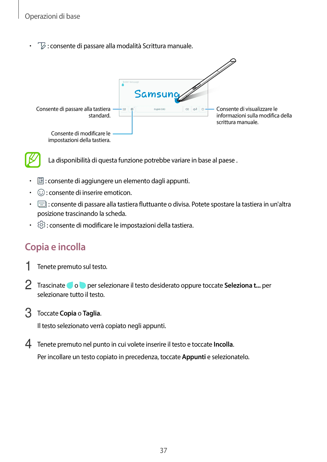 Samsung SM-T550NZAATUR, SM-T550NZWADBT, SM-T550NZKADBT, SM-P550NZKAITV manual Copia e incolla, Toccate Copia o Taglia 