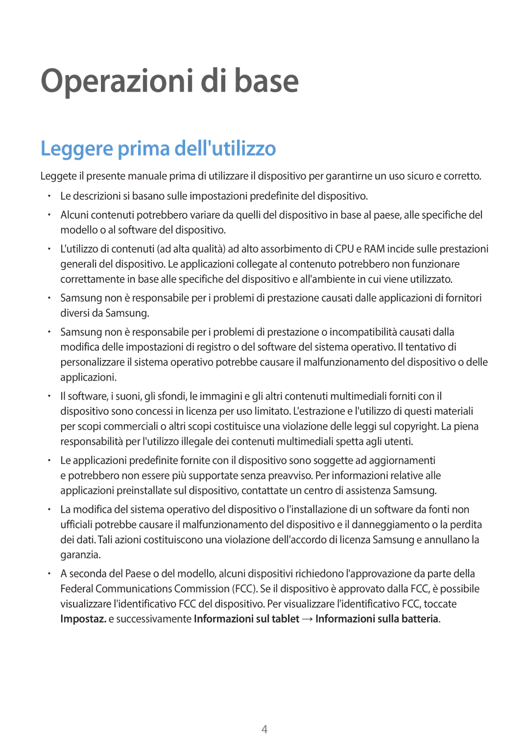 Samsung SM-T550NZKAXEO, SM-T550NZWADBT, SM-T550NZKADBT, SM-P550NZKAITV manual Operazioni di base, Leggere prima dellutilizzo 