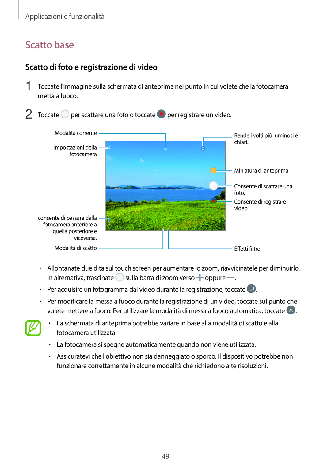 Samsung SM-T550NZKALUX, SM-T550NZWADBT, SM-T550NZKADBT, SM-P550NZKAITV Scatto base, Scatto di foto e registrazione di video 