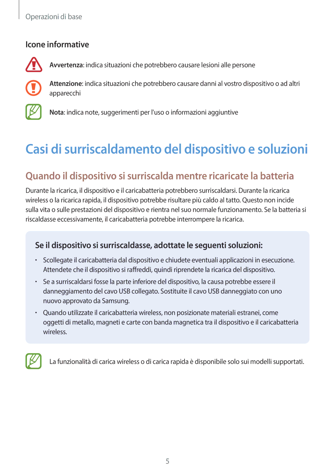 Samsung SM-T550NZWATUR, SM-T550NZWADBT manual Casi di surriscaldamento del dispositivo e soluzioni, Icone informative 