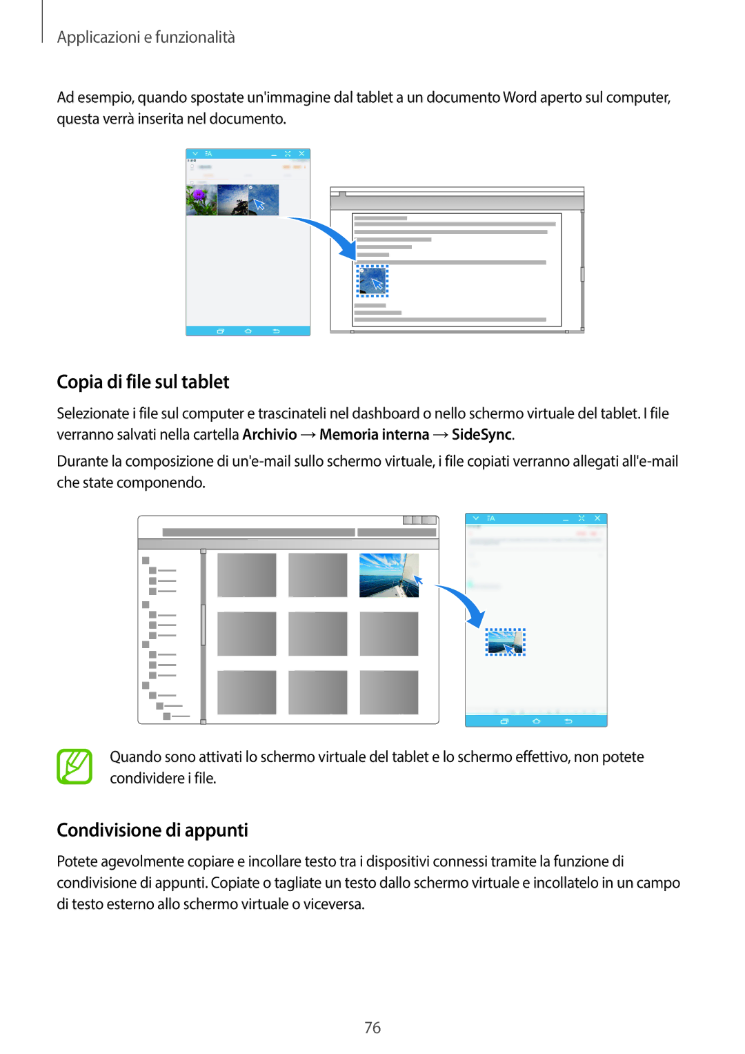 Samsung SM-T550NZWAITV, SM-T550NZWADBT, SM-T550NZKADBT, SM-P550NZKAITV Copia di file sul tablet, Condivisione di appunti 