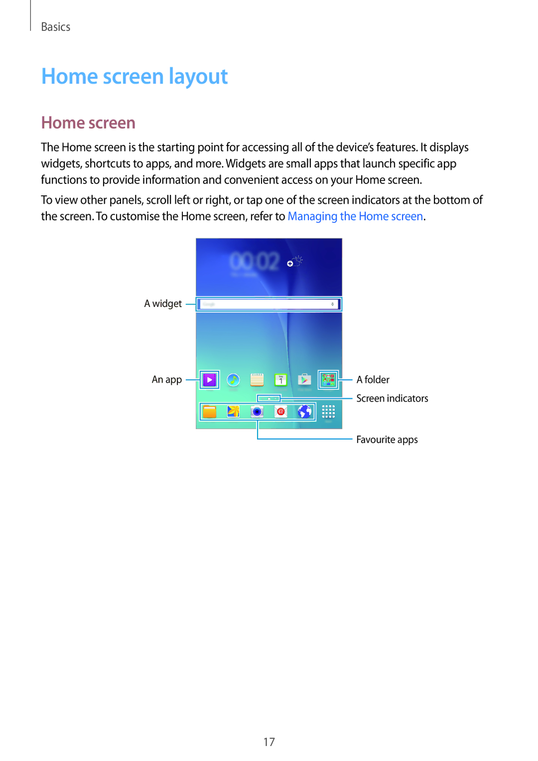 Samsung SM2T550NZKAXEZ, SM-T550NZWADBT, SM-T550NZKADBT, SM-T550NZWEXEF, SM-T550NZWAXEF, SM-T550NZKAXEF manual Home screen layout 