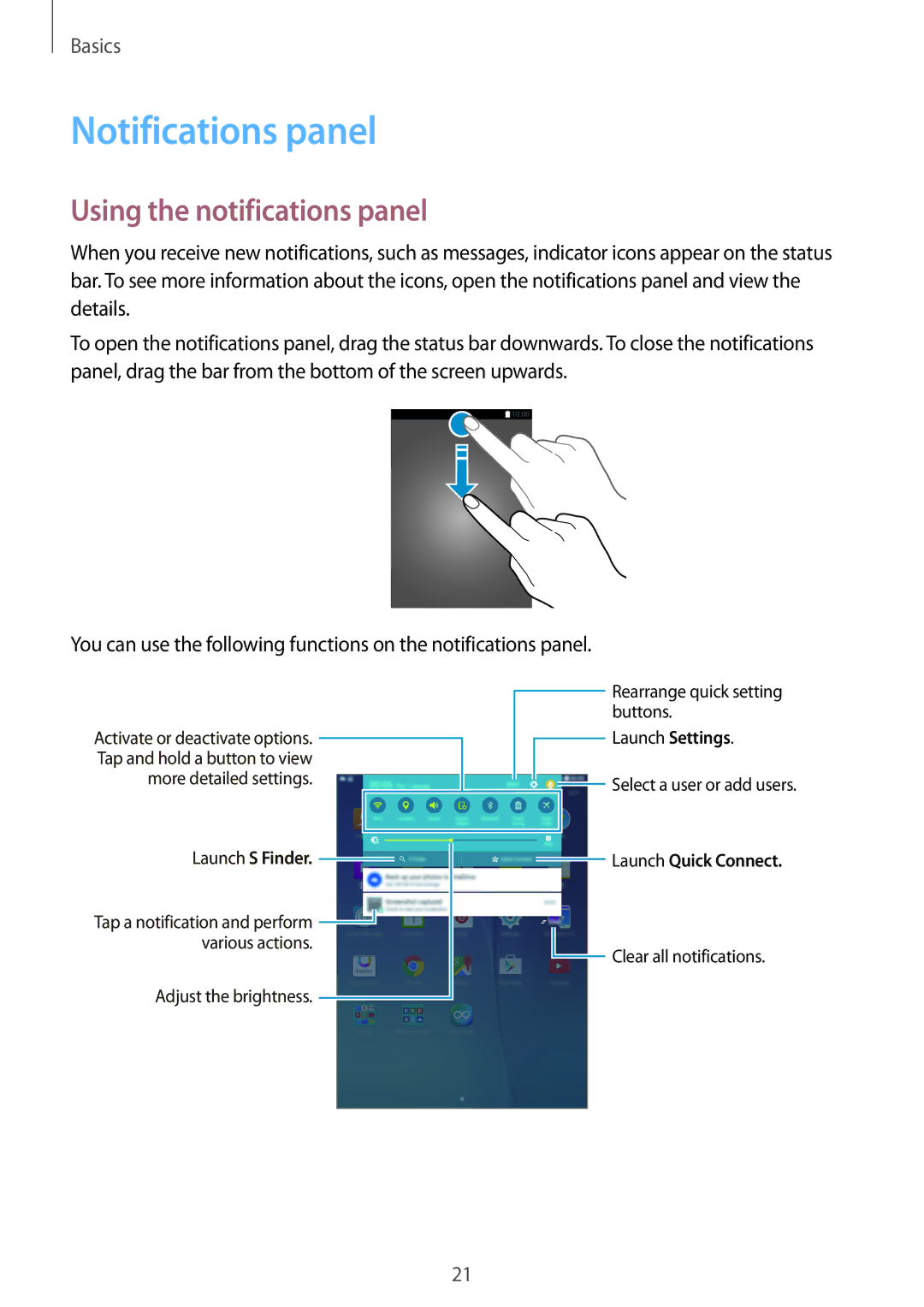Samsung SM-T550NZWAAUT, SM-T550NZWADBT, SM-T550NZKADBT, SM-T550NZWEXEF Notifications panel, Using the notifications panel 