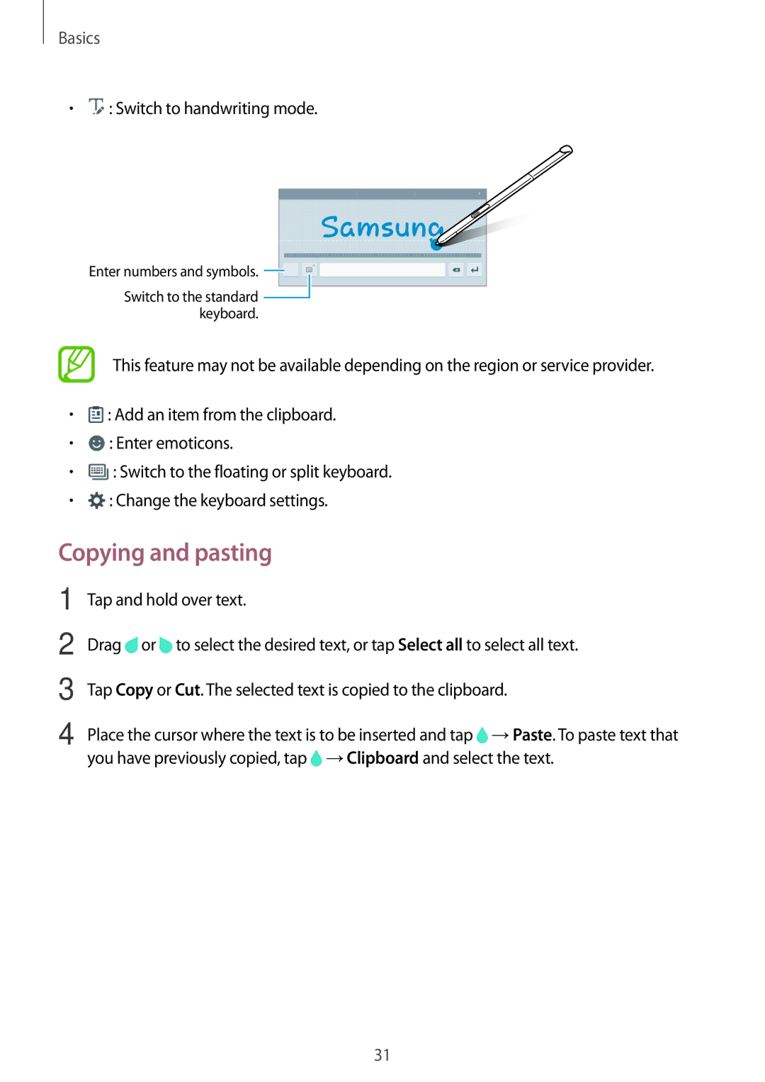 Samsung SM-T550NZWAXSK, SM-T550NZWADBT, SM-T550NZKADBT, SM-T550NZWEXEF, SM-T550NZWAXEF, SM-T550NZKAXEF Copying and pasting 