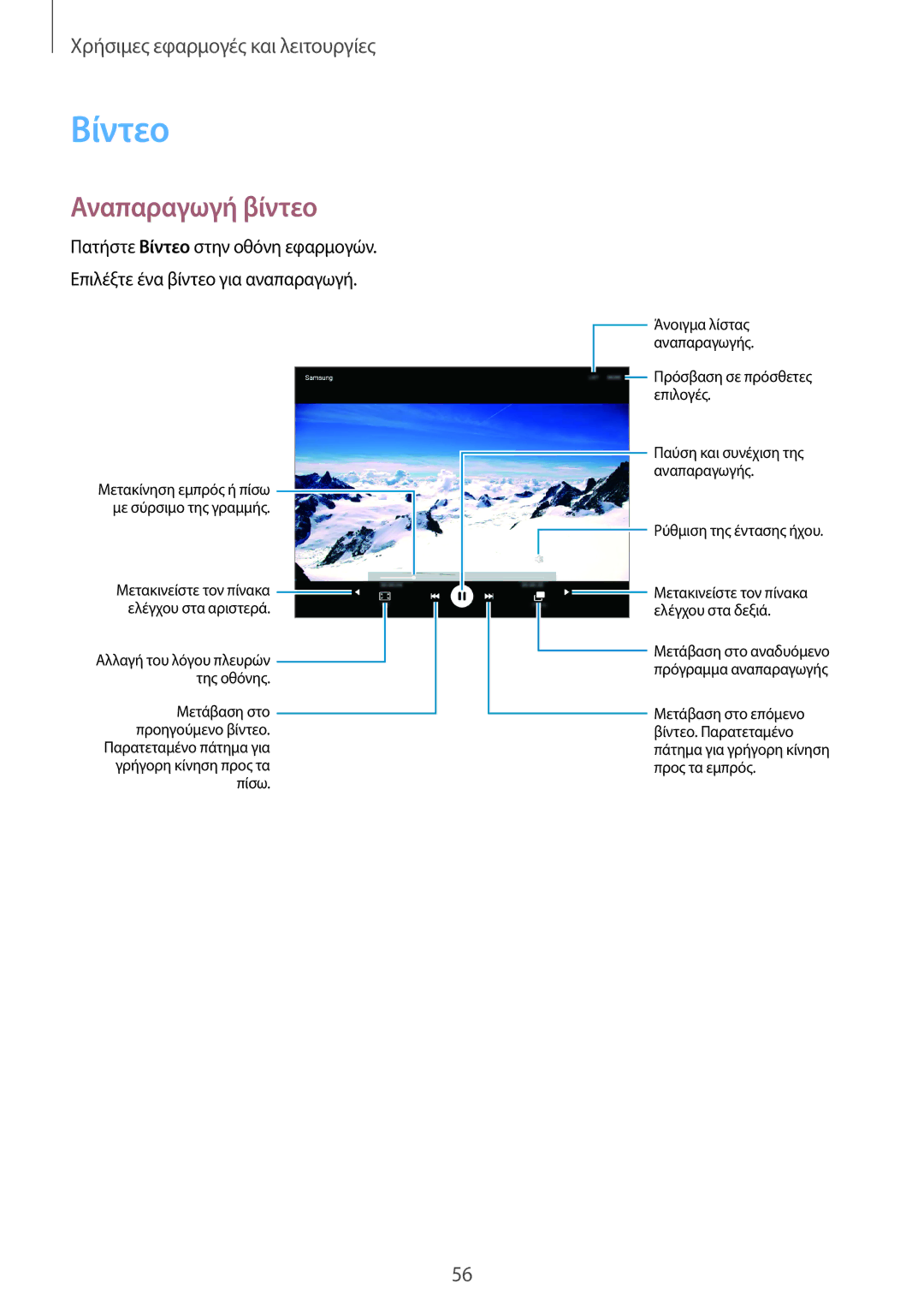 Samsung SM-T550NZWAEUR, SM-T550NZKAEUR manual Βίντεο, Αναπαραγωγή βίντεο 