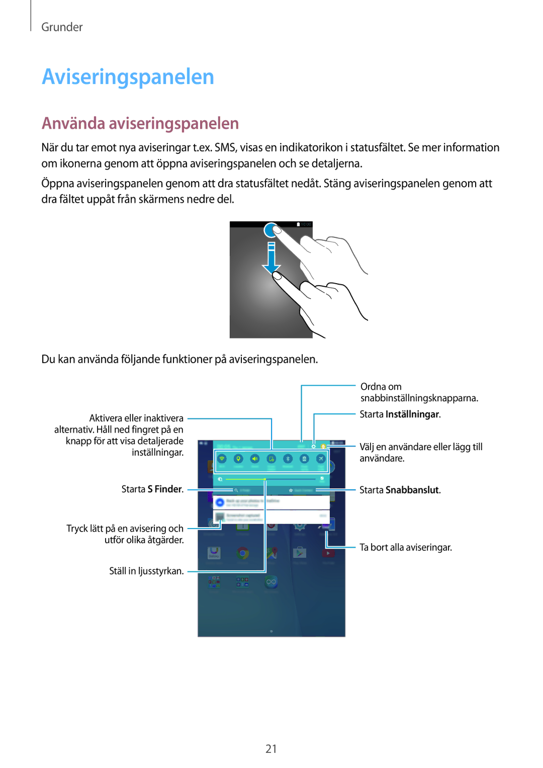 Samsung SM-T550NZWANEE manual Aviseringspanelen, Använda aviseringspanelen 