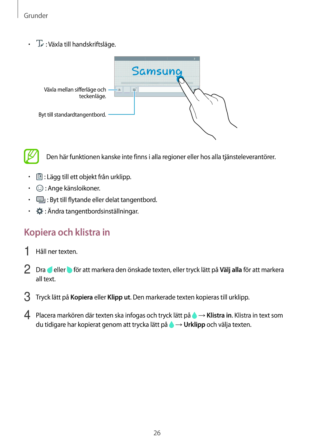 Samsung SM-T550NZWANEE manual Kopiera och klistra 