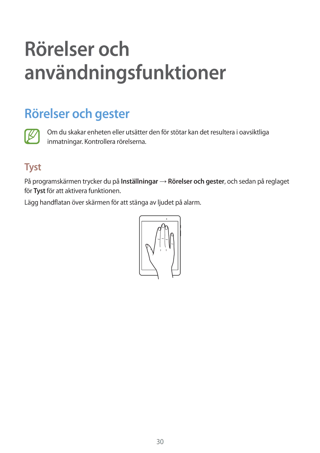 Samsung SM-T550NZWANEE manual Rörelser och gester, Tyst 