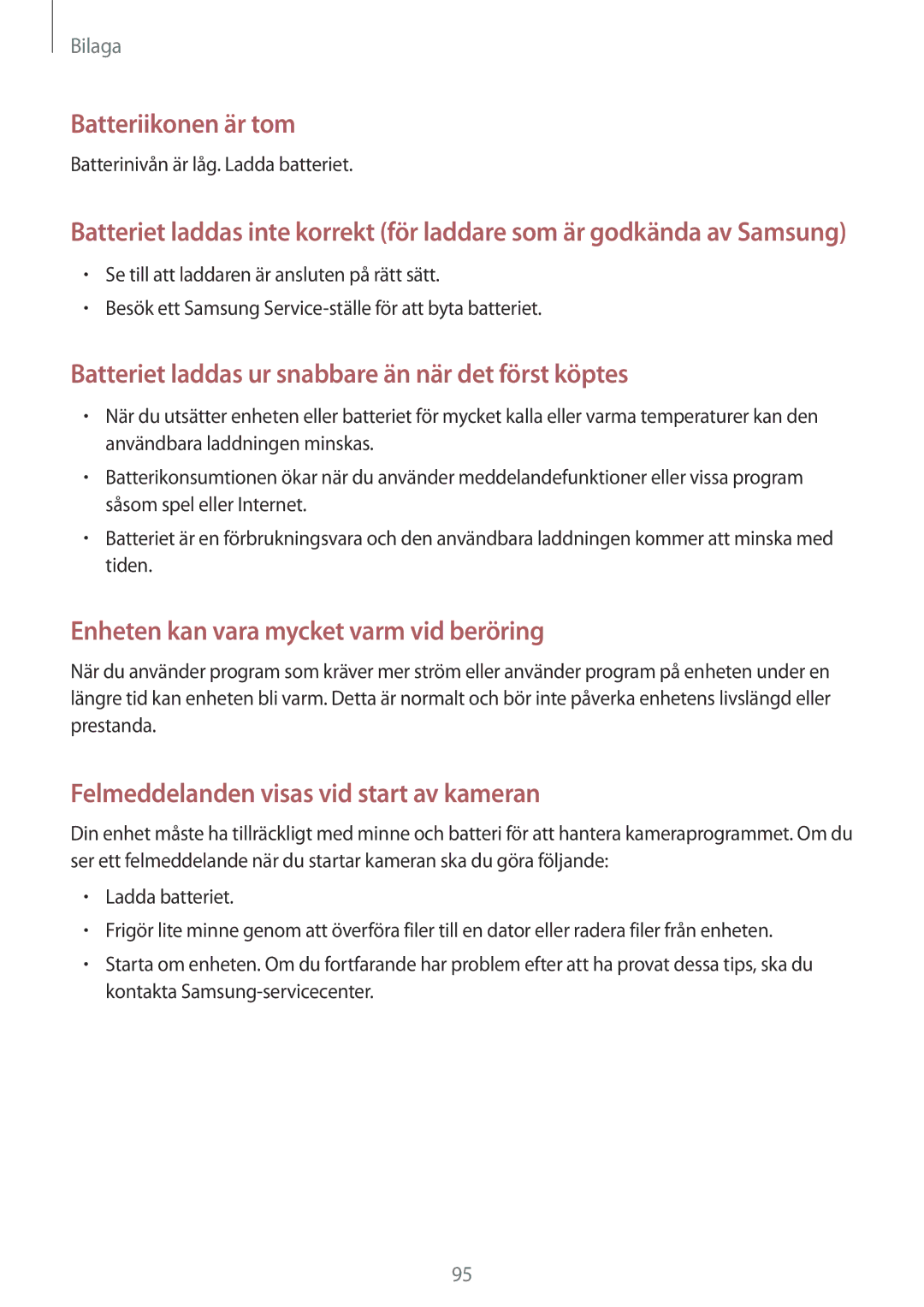 Samsung SM-T550NZWANEE manual Batteriikonen är tom 