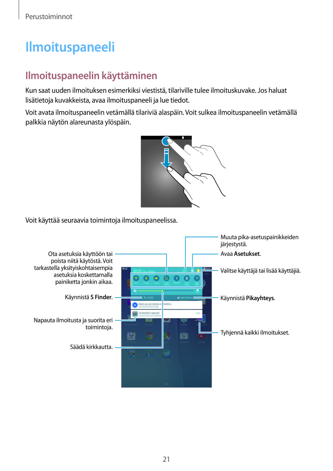 Samsung SM-T550NZWANEE manual Ilmoituspaneelin käyttäminen 