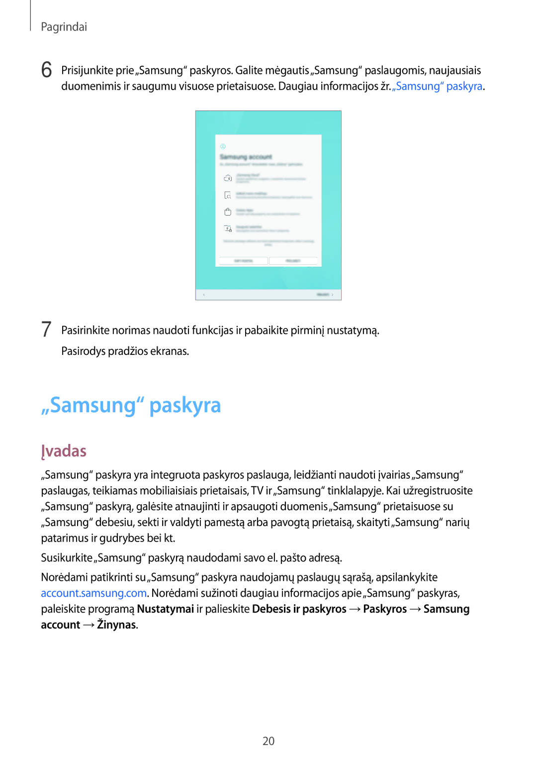 Samsung SM-P550NZKASEB, SM-T550NZWASEB, SM-T550NZKASEB manual „Samsung paskyra, Įvadas 