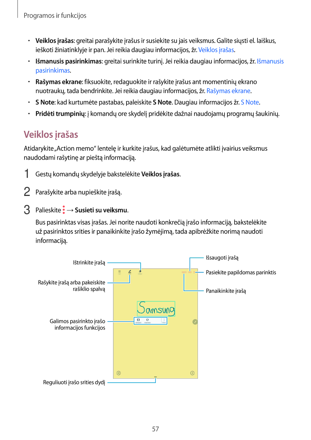 Samsung SM-T550NZWASEB, SM-T550NZKASEB, SM-P550NZKASEB manual Veiklos įrašas, Palieskite →Susieti su veiksmu 