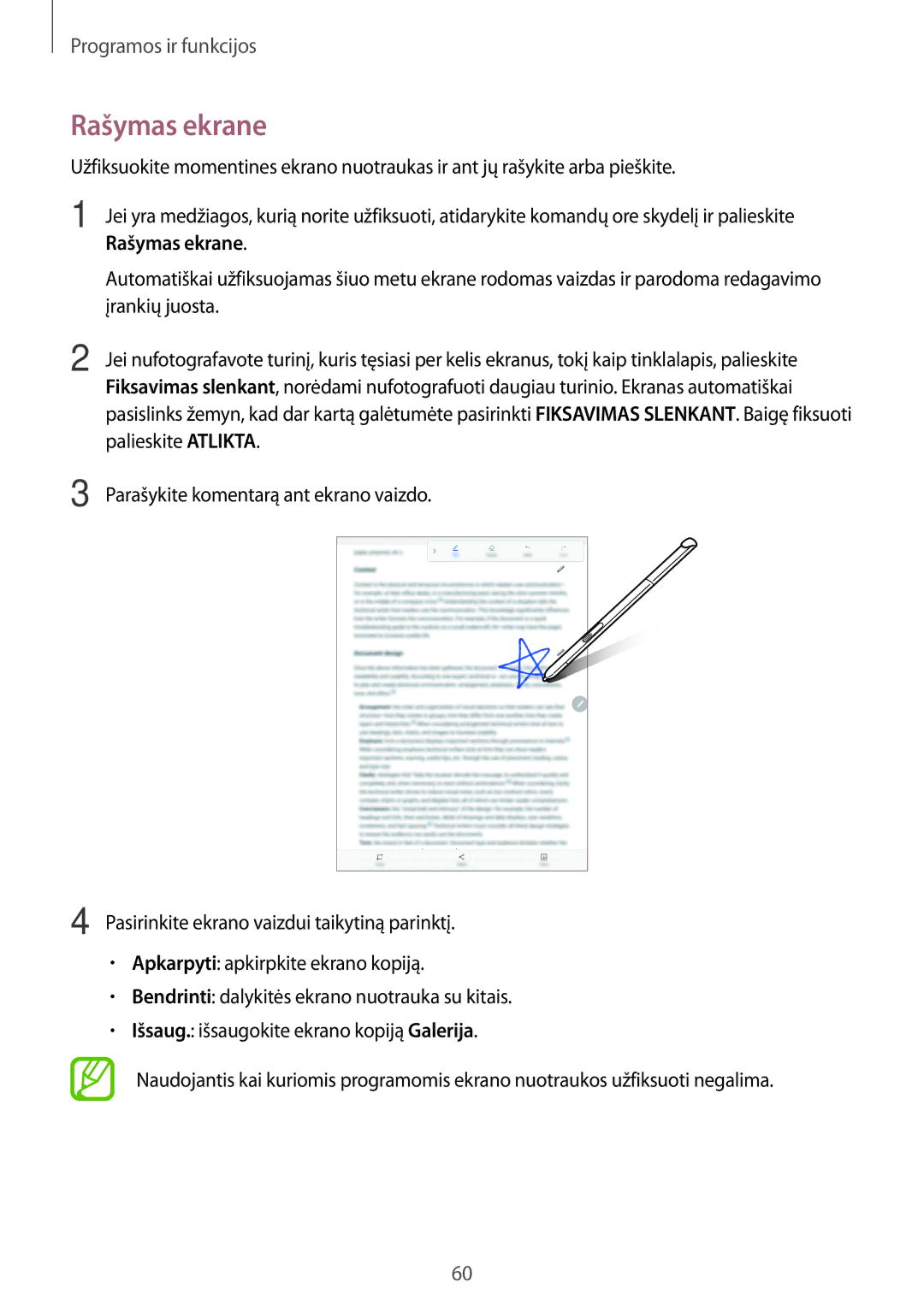 Samsung SM-T550NZWASEB, SM-T550NZKASEB, SM-P550NZKASEB manual Rašymas ekrane 