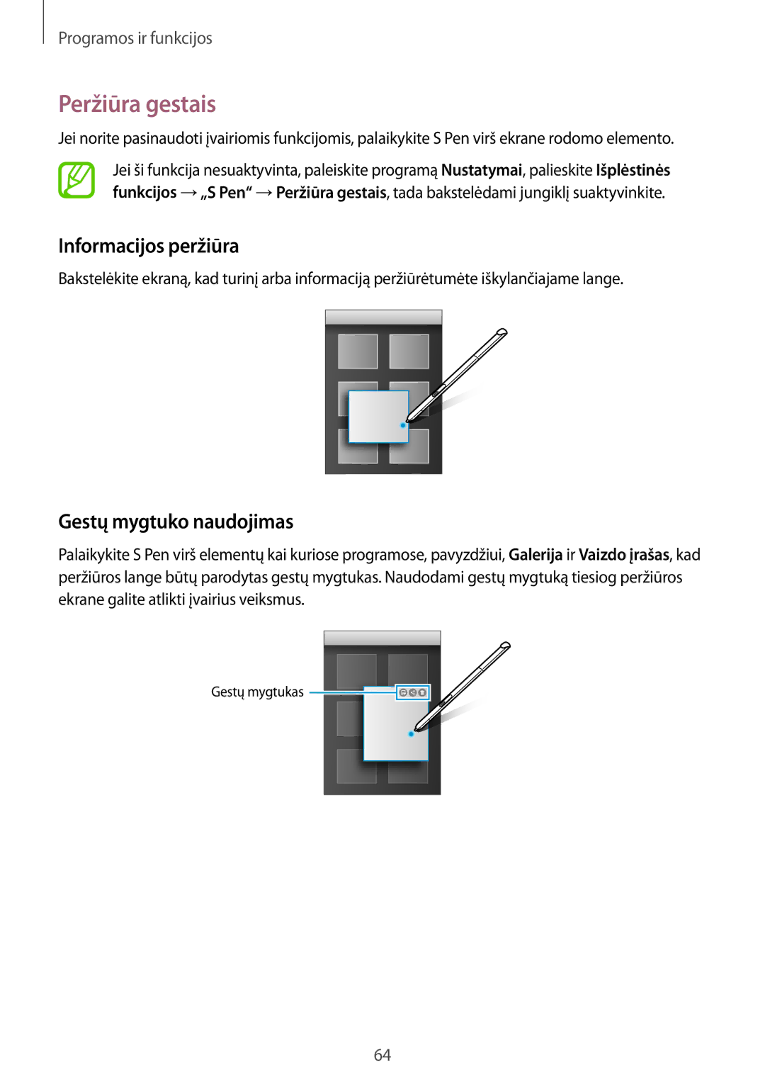 Samsung SM-T550NZKASEB, SM-T550NZWASEB, SM-P550NZKASEB Peržiūra gestais, Informacijos peržiūra, Gestų mygtuko naudojimas 