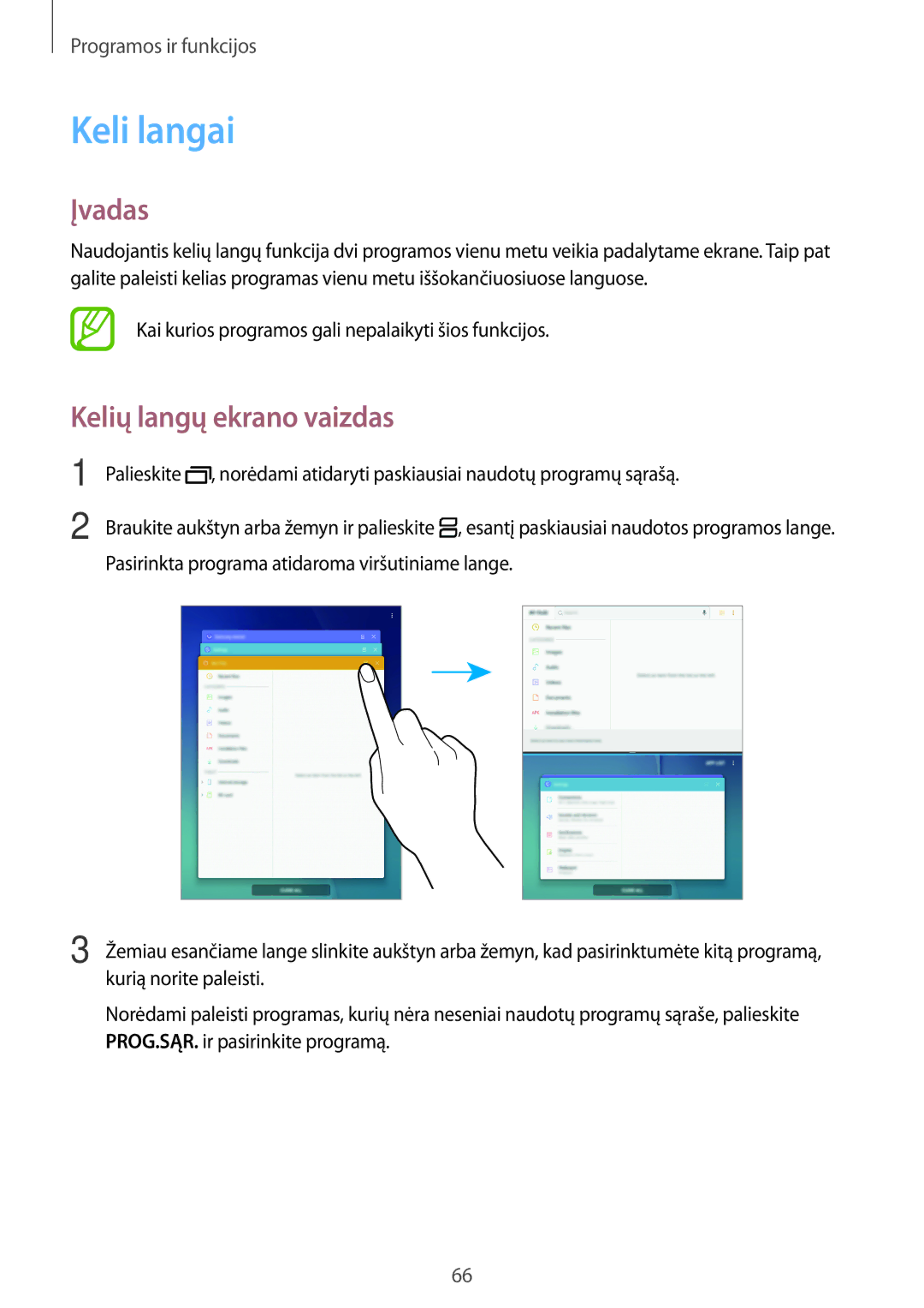 Samsung SM-T550NZWASEB, SM-T550NZKASEB, SM-P550NZKASEB manual Keli langai, Kelių langų ekrano vaizdas 