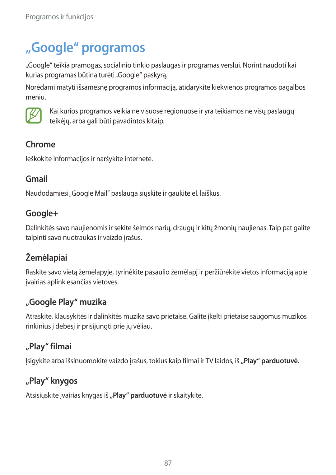 Samsung SM-T550NZWASEB, SM-T550NZKASEB, SM-P550NZKASEB manual „Google programos 