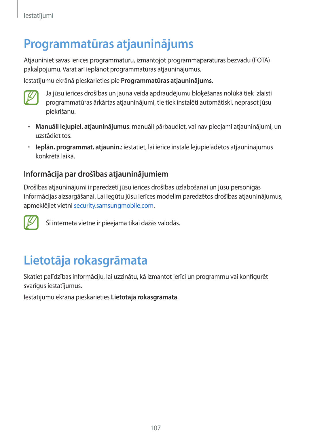 Samsung SM-P550NZKASEB Programmatūras atjauninājums, Lietotāja rokasgrāmata, Informācija par drošības atjauninājumiem 