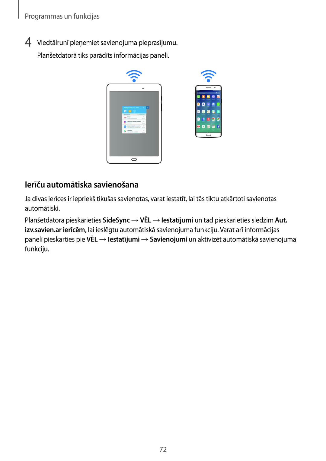 Samsung SM-T550NZWASEB, SM-T550NZKASEB, SM-P550NZKASEB manual Ierīču automātiska savienošana 