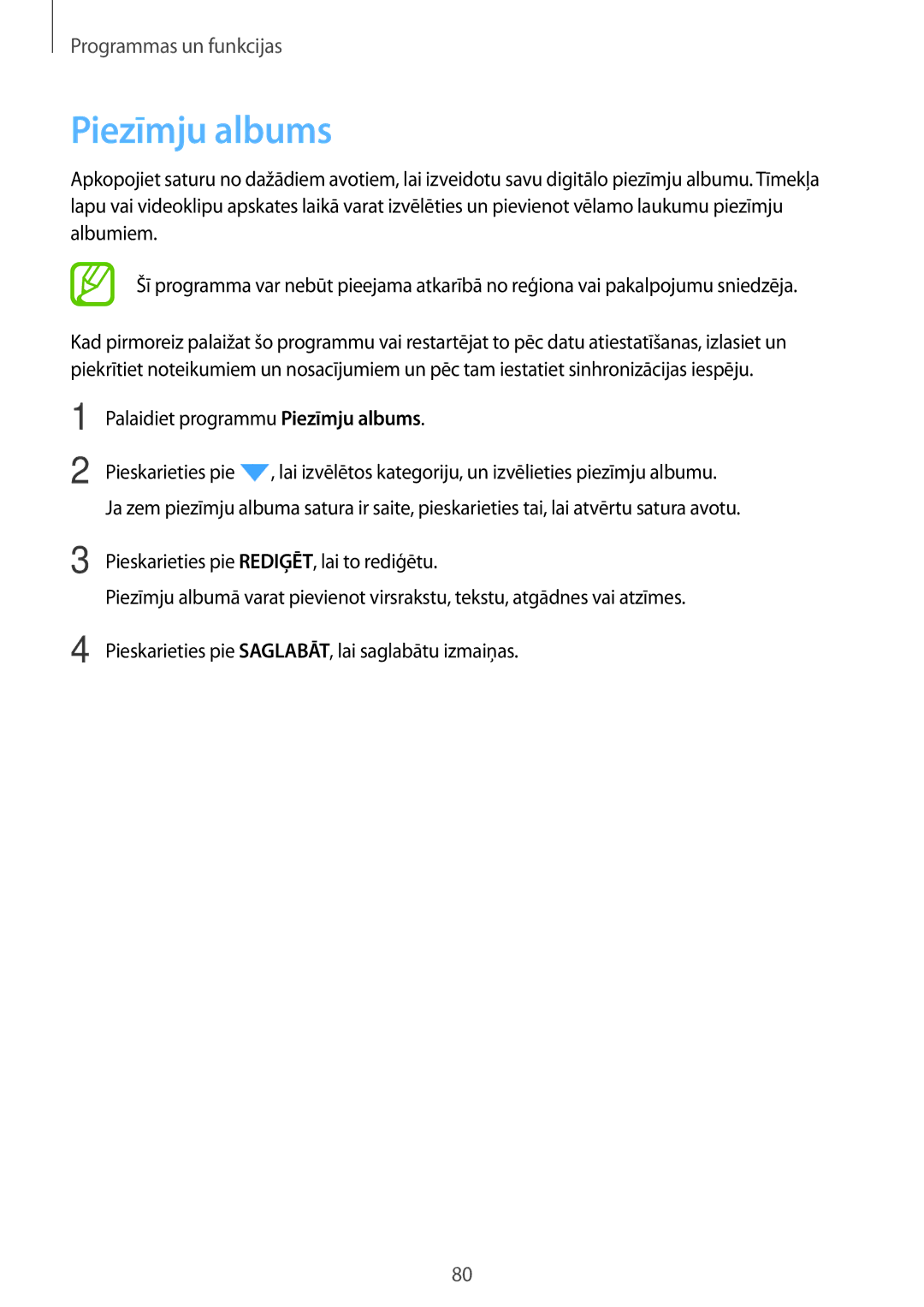 Samsung SM-P550NZKASEB, SM-T550NZWASEB, SM-T550NZKASEB manual Palaidiet programmu Piezīmju albums 