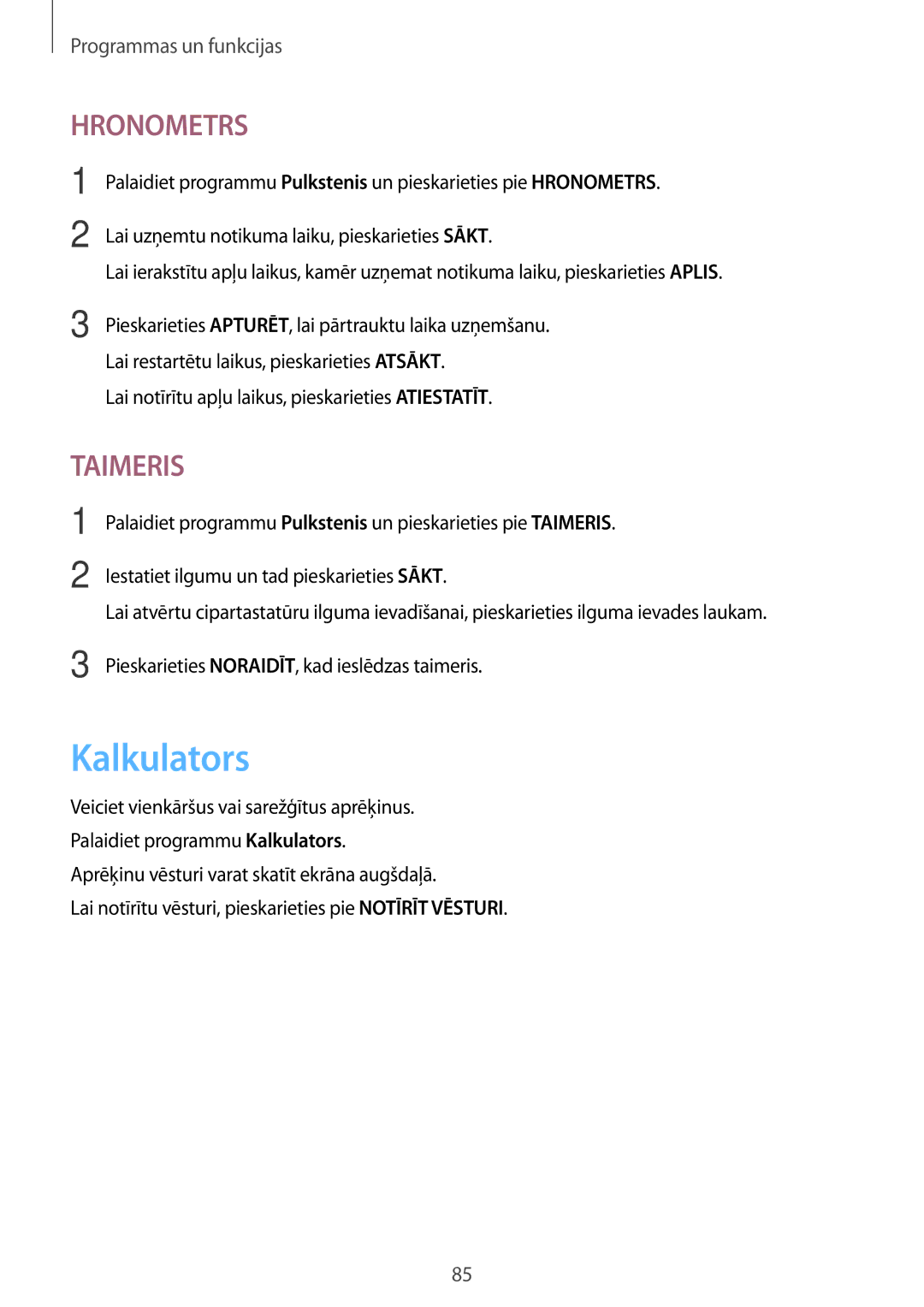 Samsung SM-T550NZKASEB, SM-T550NZWASEB, SM-P550NZKASEB manual Kalkulators, Lai notīrītu apļu laikus, pieskarieties Atiestatīt 