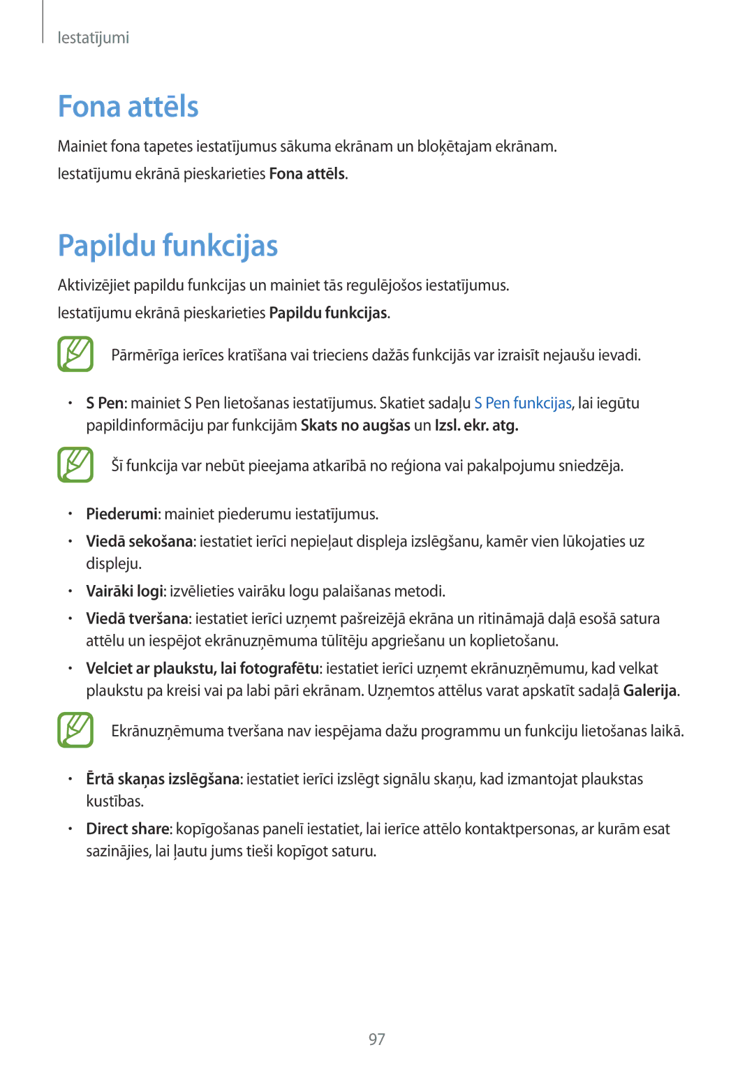 Samsung SM-T550NZKASEB, SM-T550NZWASEB, SM-P550NZKASEB manual Fona attēls, Papildu funkcijas 