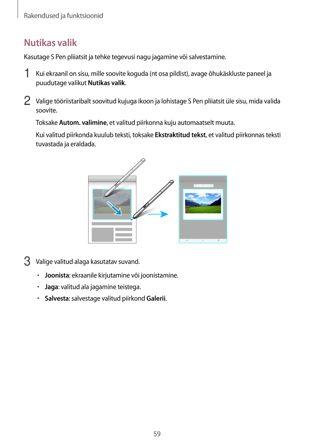 Samsung SM-P550NZKASEB, SM-T550NZWASEB, SM-T550NZKASEB manual Puudutage valikut Nutikas valik, Soovite 