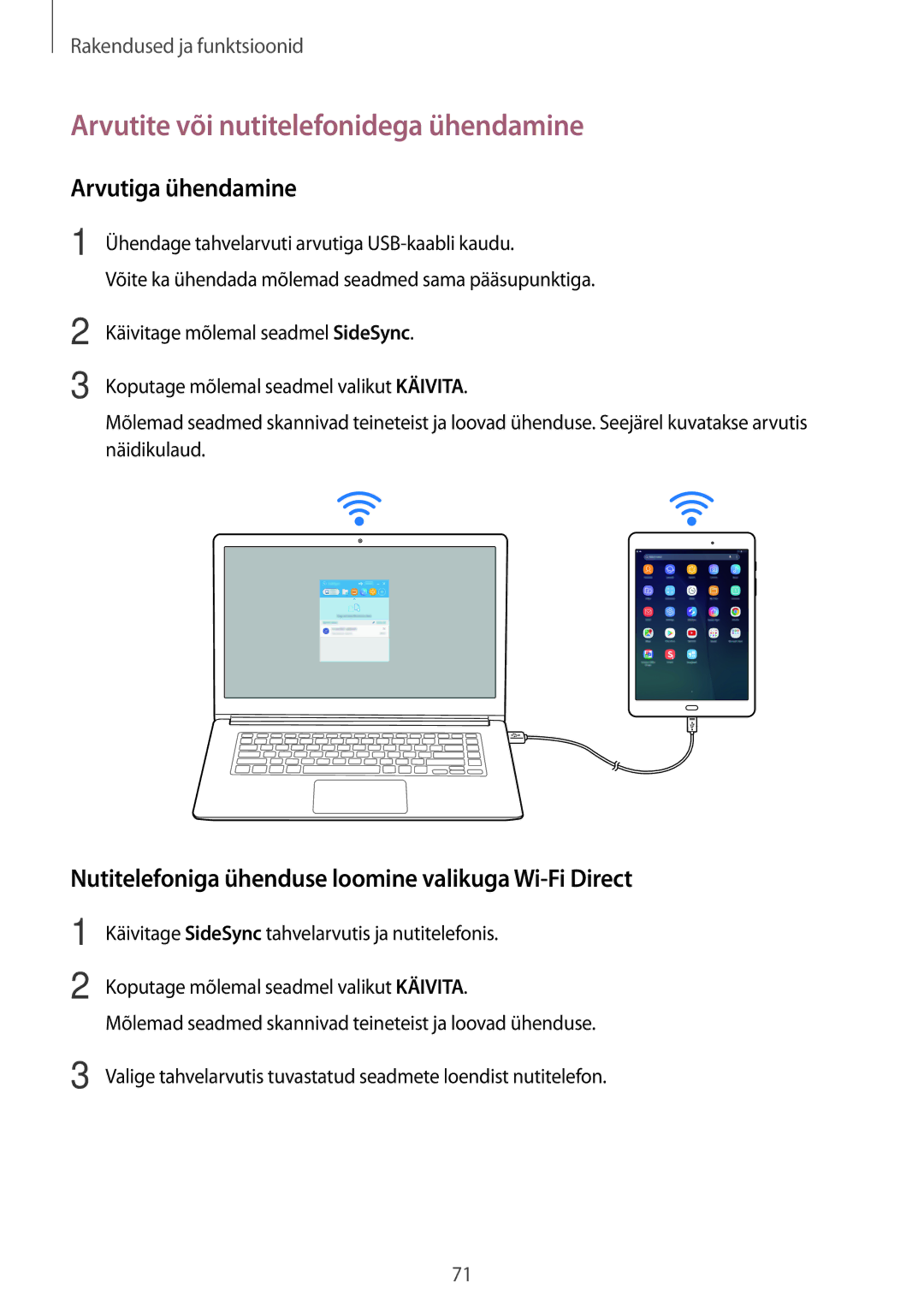 Samsung SM-P550NZKASEB, SM-T550NZWASEB, SM-T550NZKASEB manual Arvutite või nutitelefonidega ühendamine, Arvutiga ühendamine 