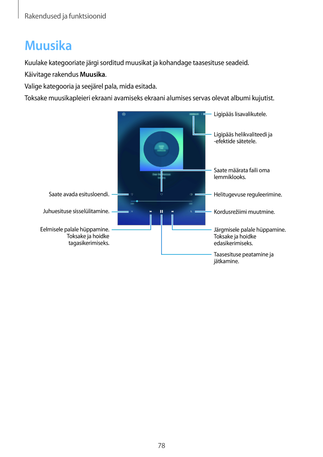 Samsung SM-T550NZWASEB, SM-T550NZKASEB, SM-P550NZKASEB manual Muusika 