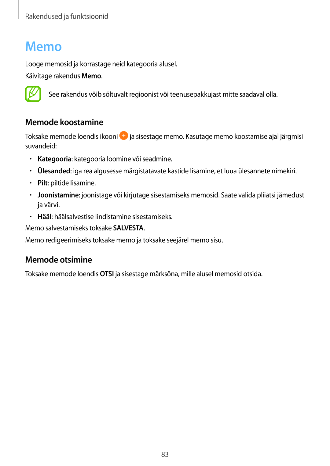 Samsung SM-P550NZKASEB, SM-T550NZWASEB, SM-T550NZKASEB manual Memode koostamine, Memode otsimine 