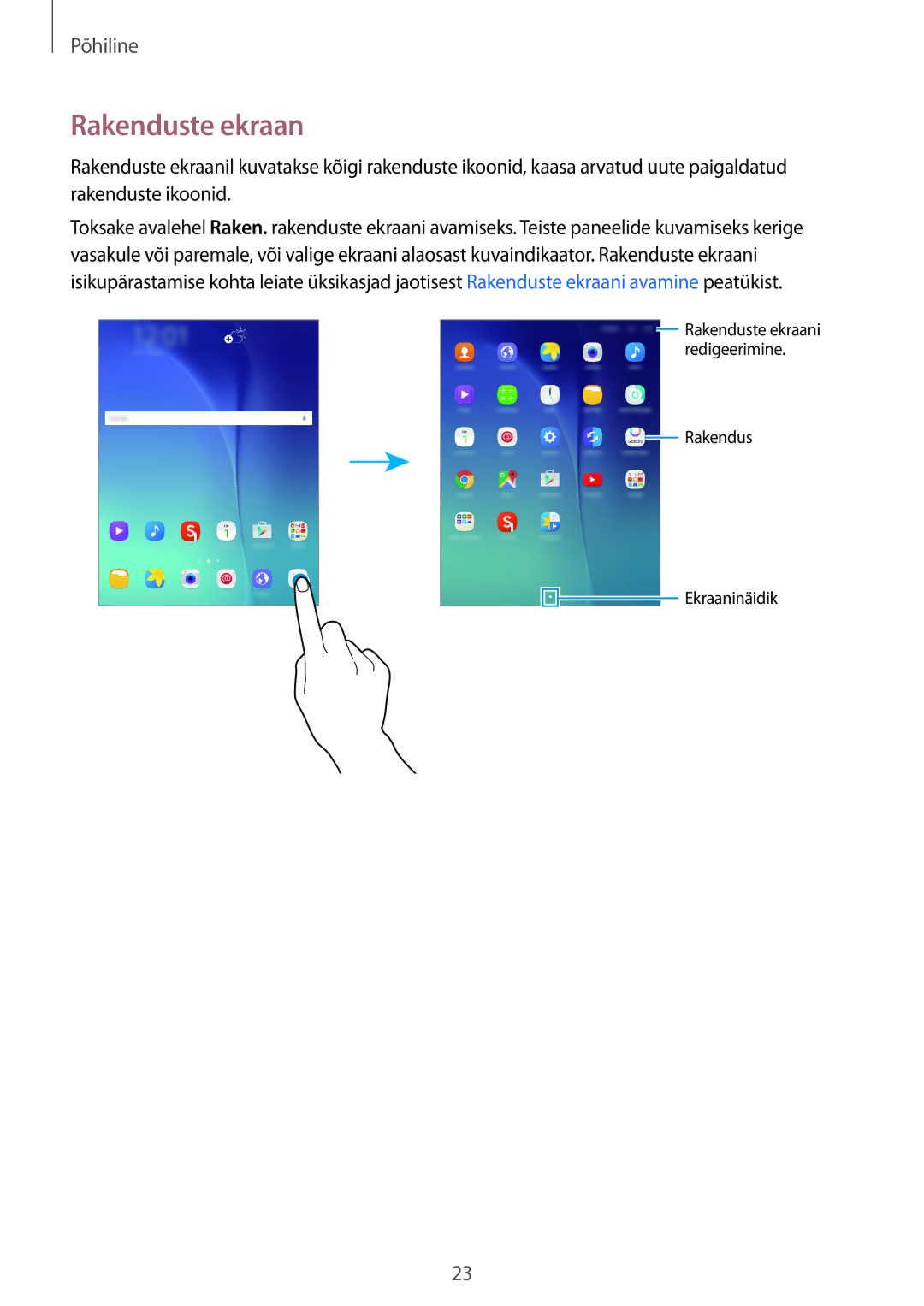 Samsung SM-P550NZKASEB, SM-T550NZWASEB, SM-T550NZKASEB manual Rakenduste ekraan 