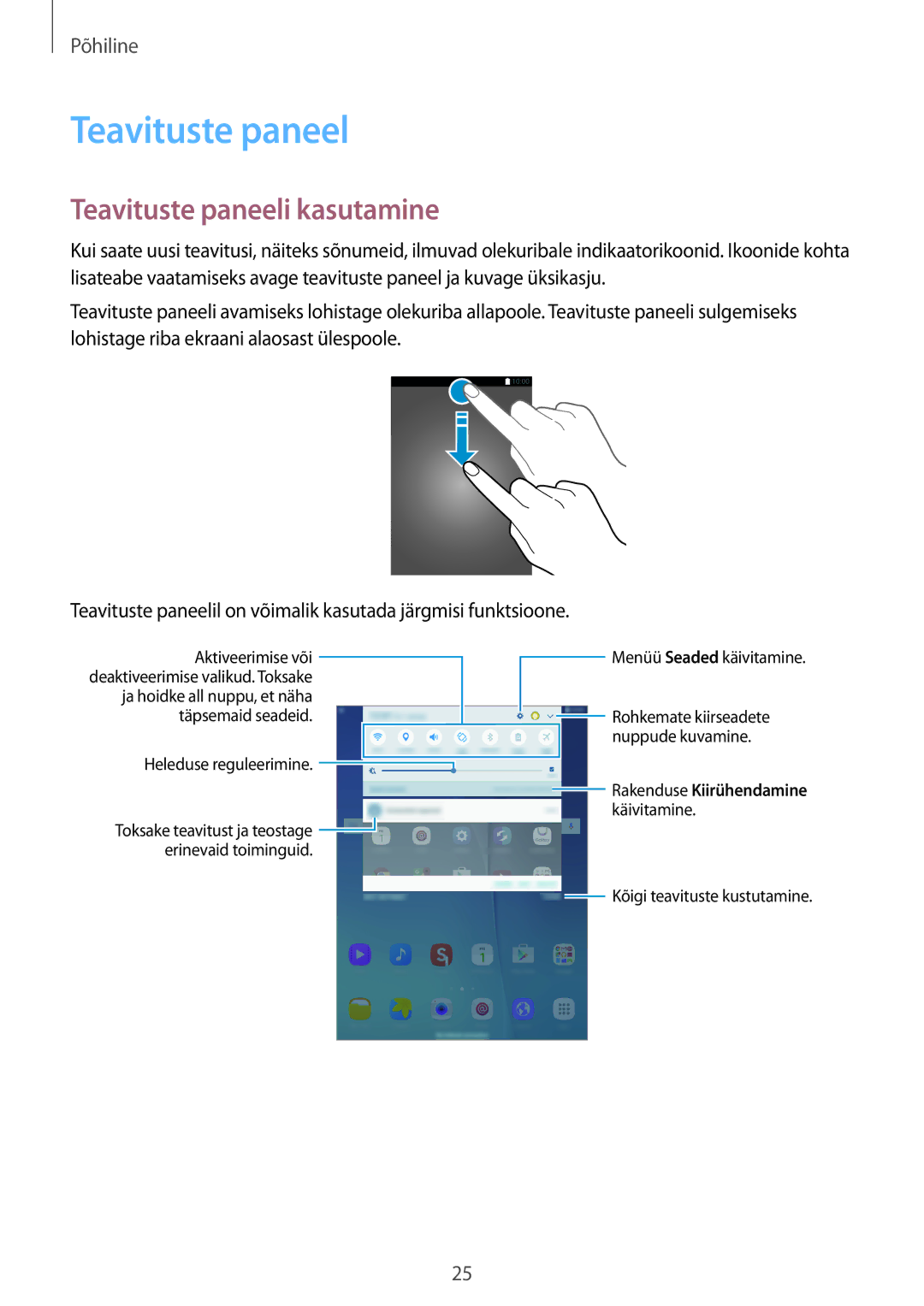 Samsung SM-T550NZKASEB, SM-T550NZWASEB, SM-P550NZKASEB manual Teavituste paneeli kasutamine 