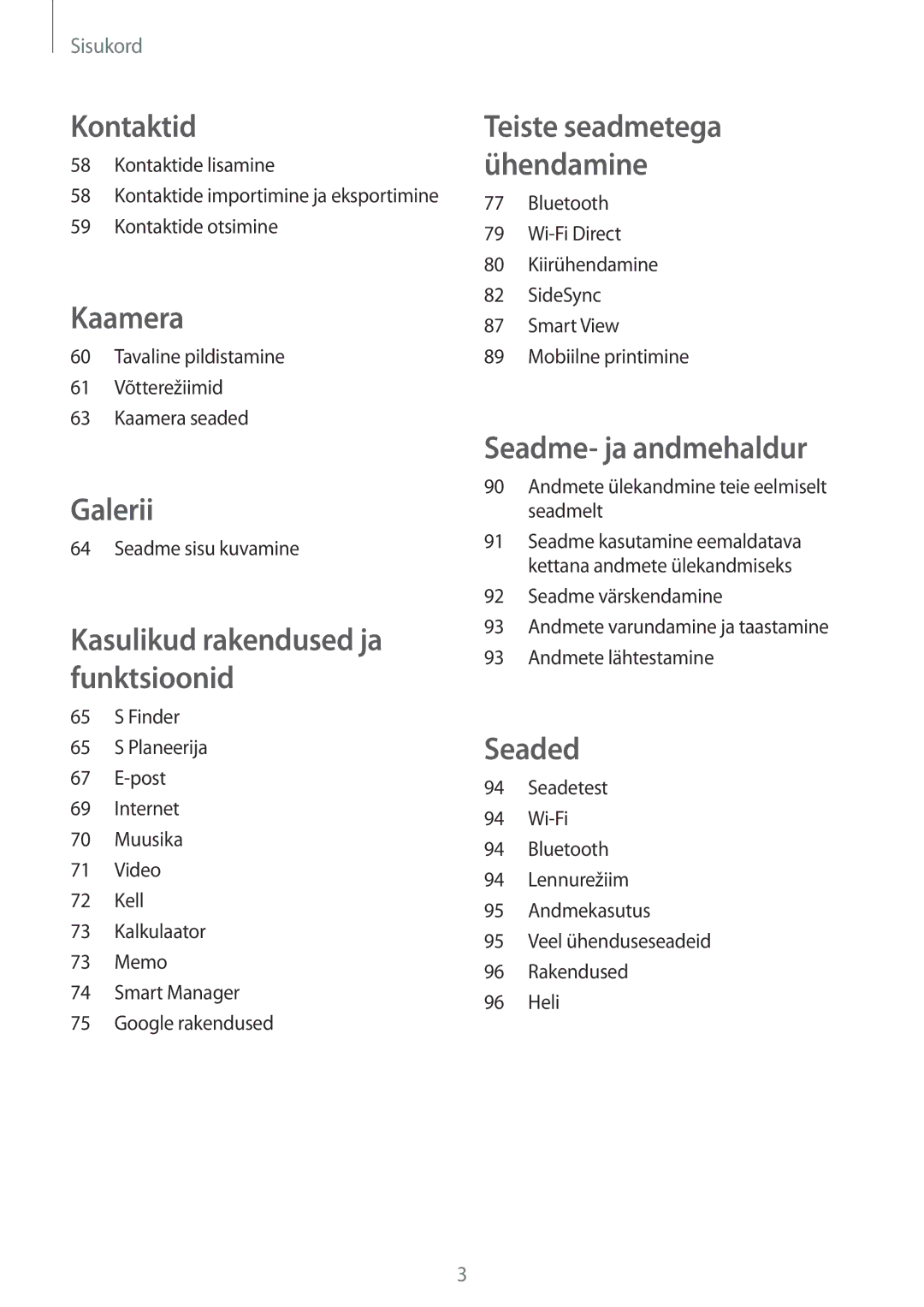 Samsung SM-T550NZWASEB, SM-T550NZKASEB, SM-P550NZKASEB manual Kontaktid 