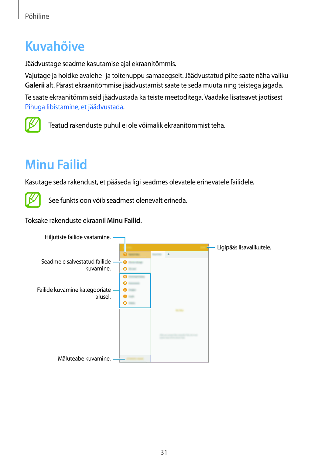 Samsung SM-T550NZKASEB, SM-T550NZWASEB, SM-P550NZKASEB manual Kuvahõive, Minu Failid 