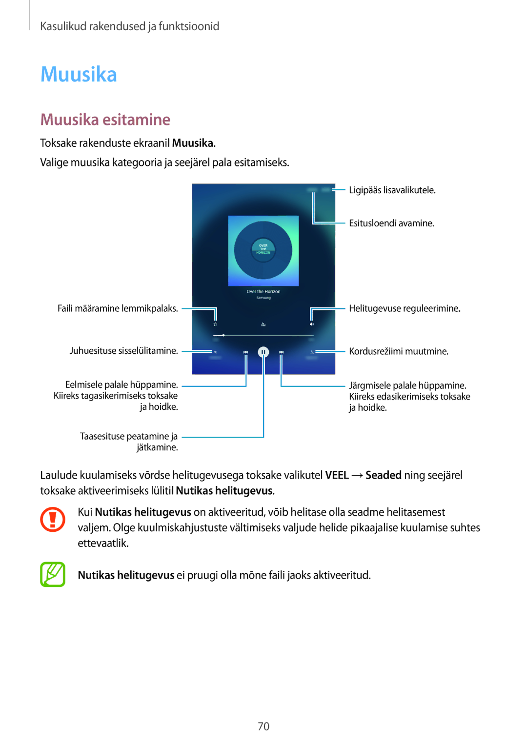 Samsung SM-T550NZKASEB, SM-T550NZWASEB, SM-P550NZKASEB manual Muusika esitamine 