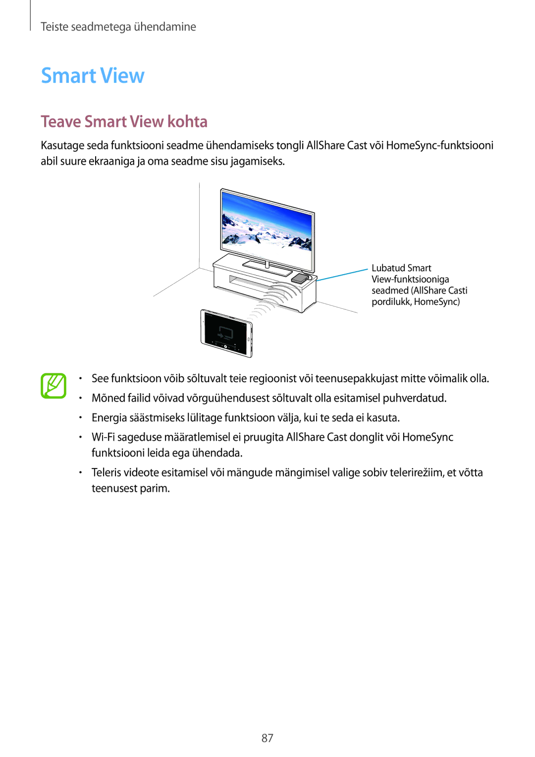 Samsung SM-T550NZWASEB, SM-T550NZKASEB, SM-P550NZKASEB manual Teave Smart View kohta 