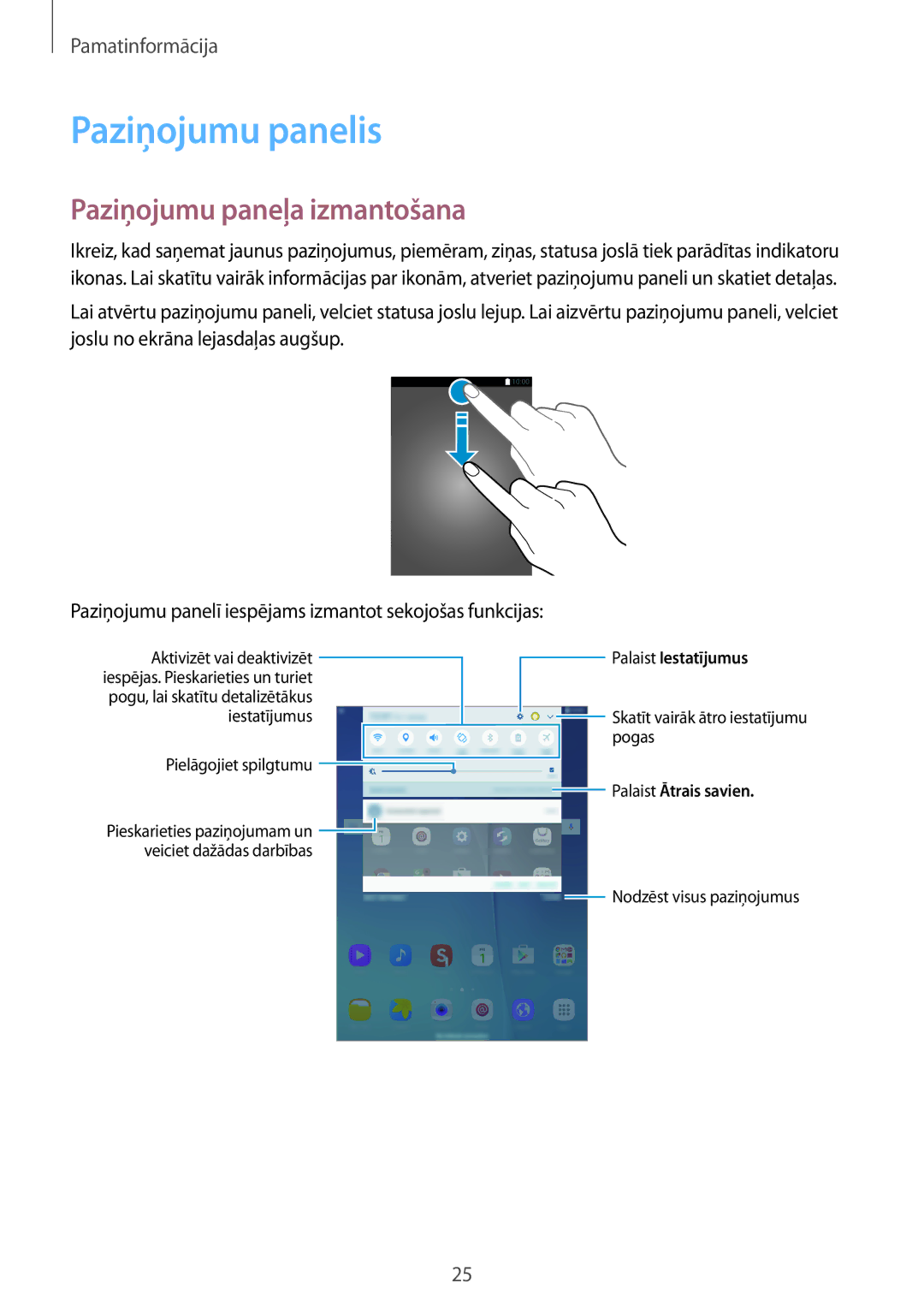 Samsung SM-T550NZKASEB, SM-T550NZWASEB, SM-P550NZKASEB manual Paziņojumu panelis, Paziņojumu paneļa izmantošana 