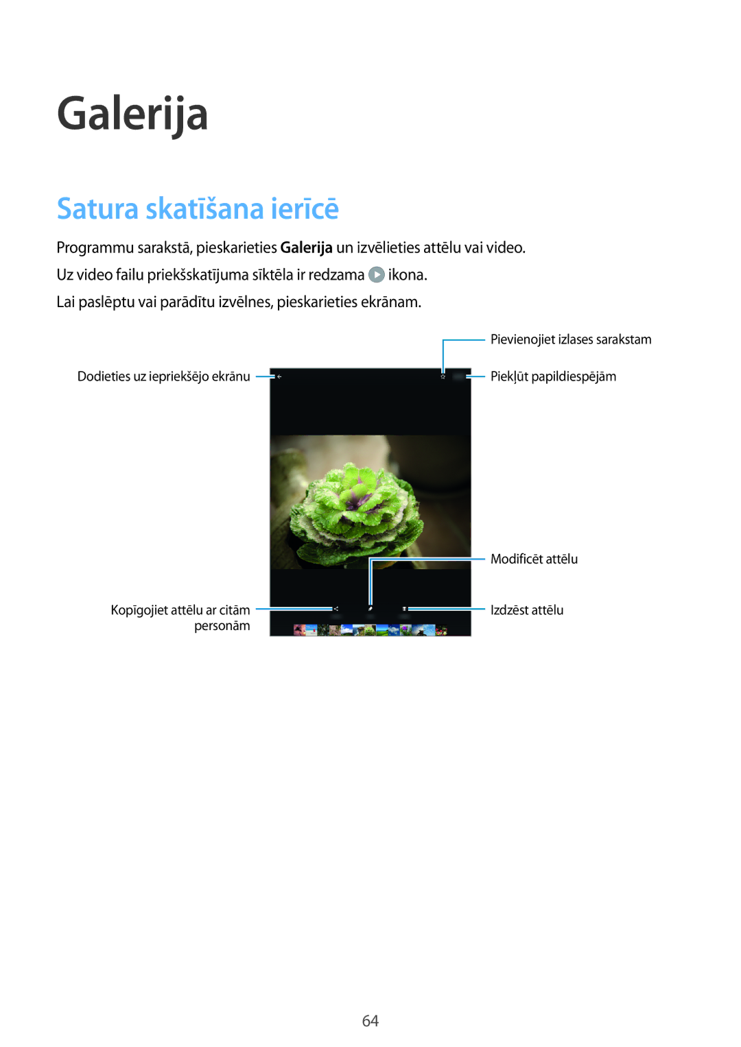 Samsung SM-T550NZKASEB, SM-T550NZWASEB, SM-P550NZKASEB manual Galerija, Satura skatīšana ierīcē 