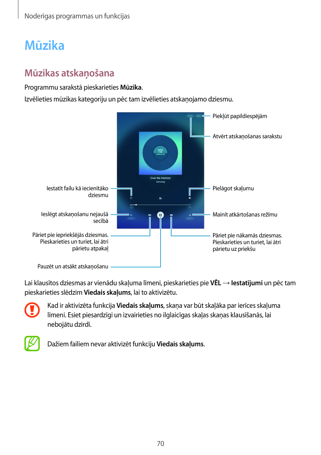 Samsung SM-T550NZKASEB, SM-T550NZWASEB, SM-P550NZKASEB manual Mūzikas atskaņošana 