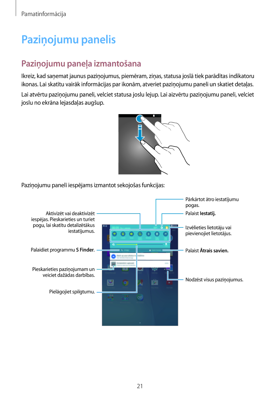 Samsung SM-T550NZKASEB, SM-T550NZWASEB manual Paziņojumu panelis, Paziņojumu paneļa izmantošana 