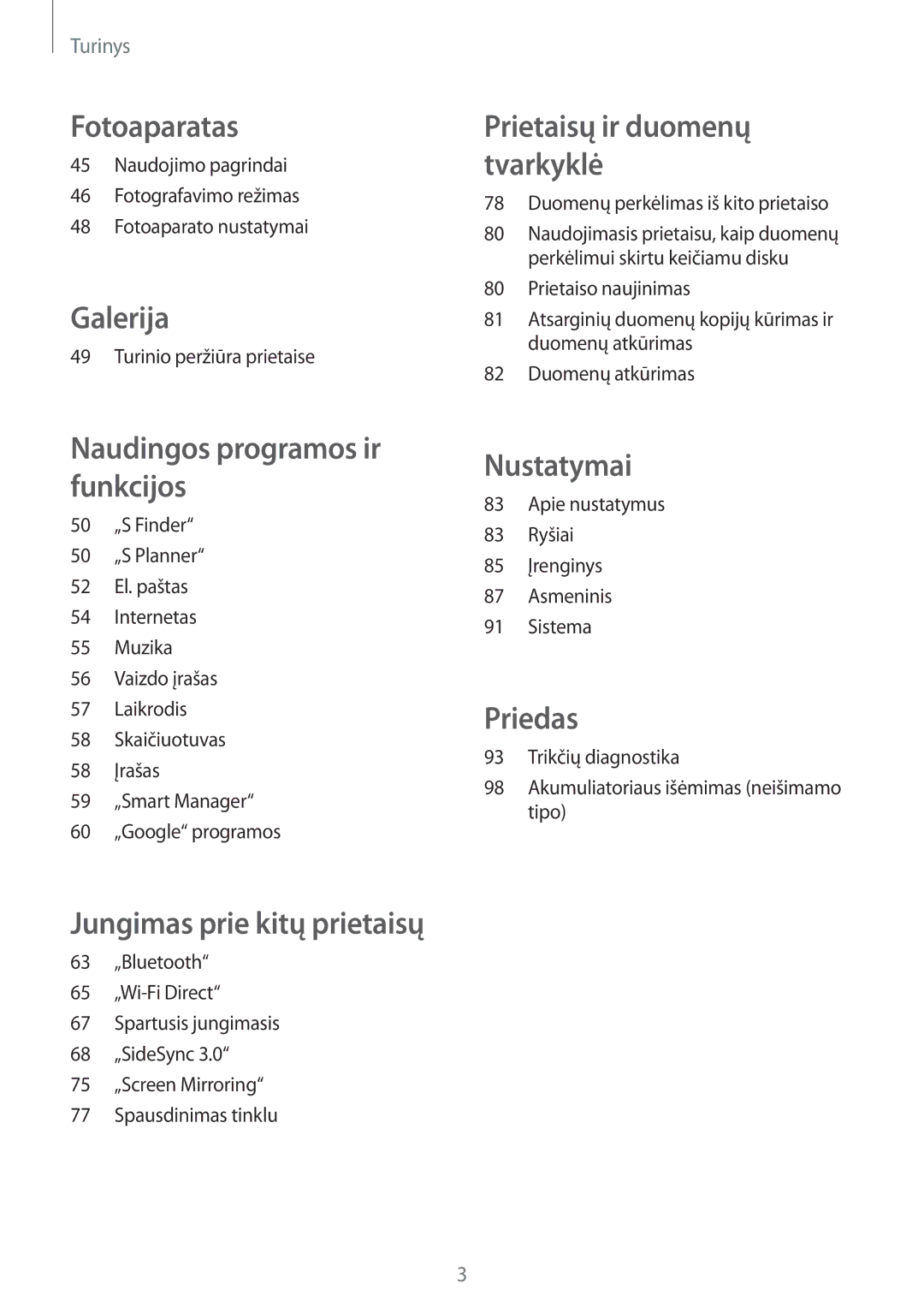 Samsung SM-T550NZKASEB, SM-T550NZWASEB manual Turinio peržiūra prietaise, Duomenų perkėlimas iš kito prietaiso 